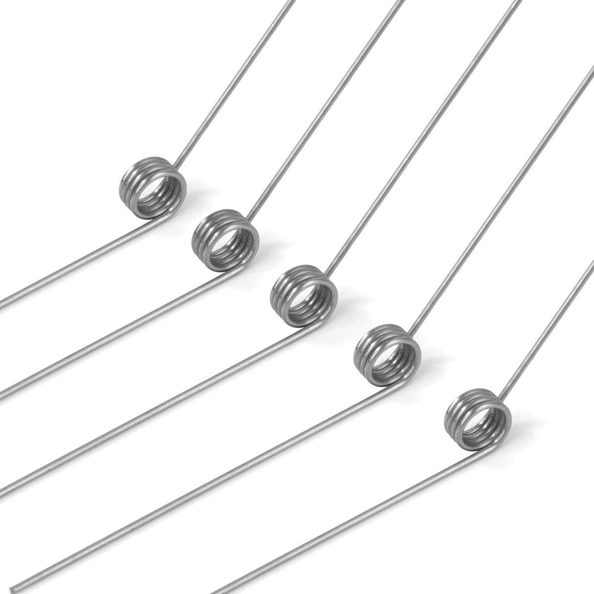 Torsieveren van roestvrij staal, draaddiameter 0,3 mm, binnendiameter 2 mm, armlengte 20 mm, hoek 135 graden, 4 omwentelingen linkse rotatie, 0,3 x 2 x 20 mm
