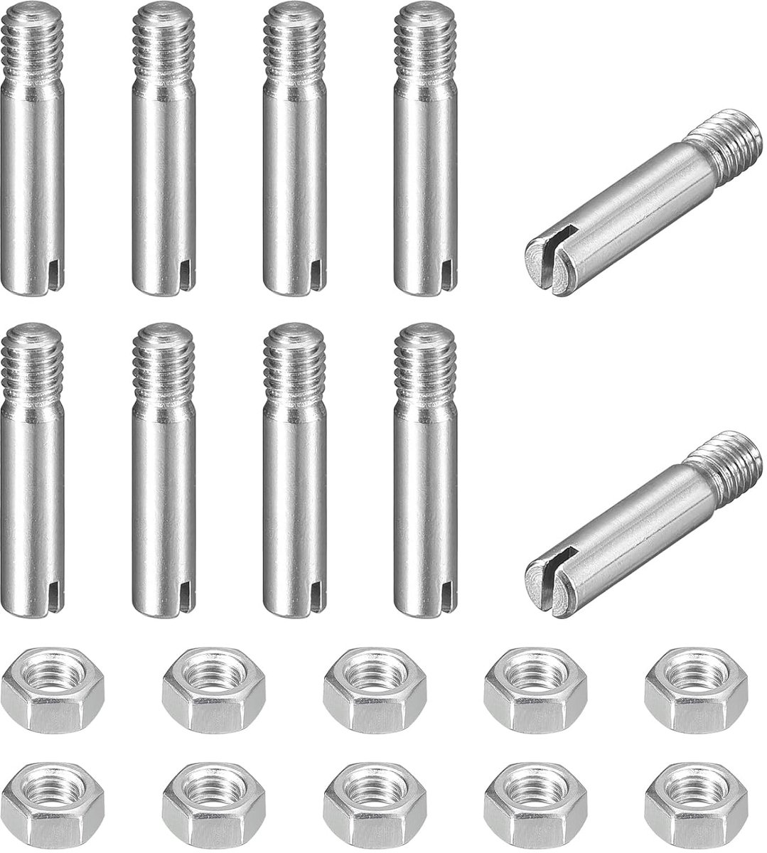 10 stuks nuttige ylindrische pennen met gleuf M3 x 14 mm 304 roestvrij staal pluggen met buitendraad positioneringspen schroef met moer voor meubelmontage (GB878)