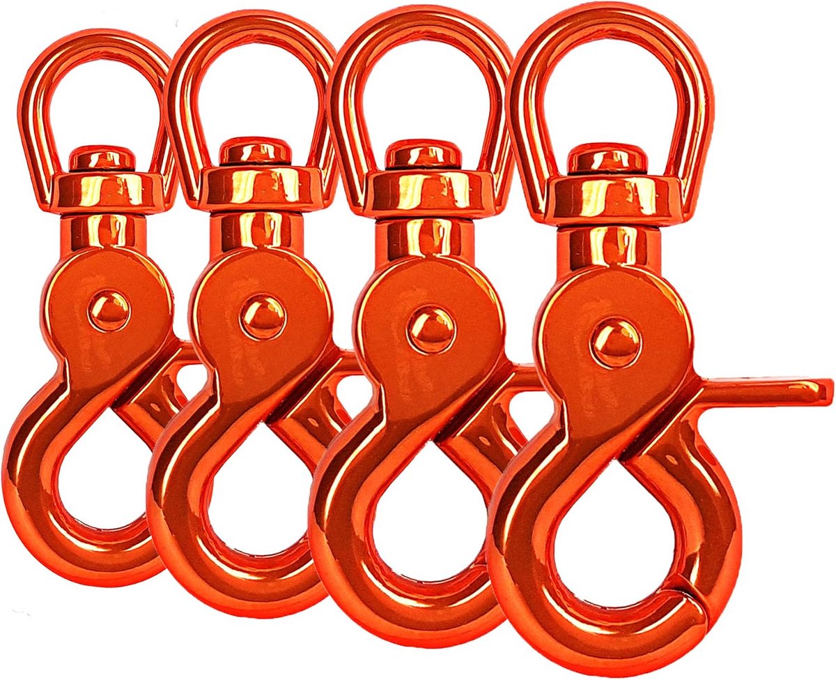 schaar-karabijnhaak met draai-scharnier en draaikop, oranje, set van 4, 61 mm lengte, gegoten zink, voor hondenriem en halsband, geschikt voor Paracord 550 toepassingen en sleutelhanger