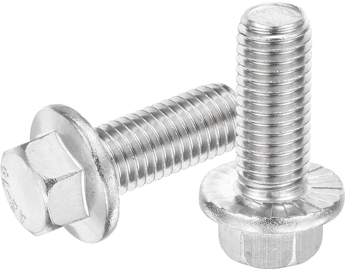 6 stuks M12 x 35 mm zeskantschroeven met geribbelde flens, 304 roestvrij stalen zeskantschroeven met flens voor huishoudens, machieedschap en doe-het-zelfprojecten, zilver