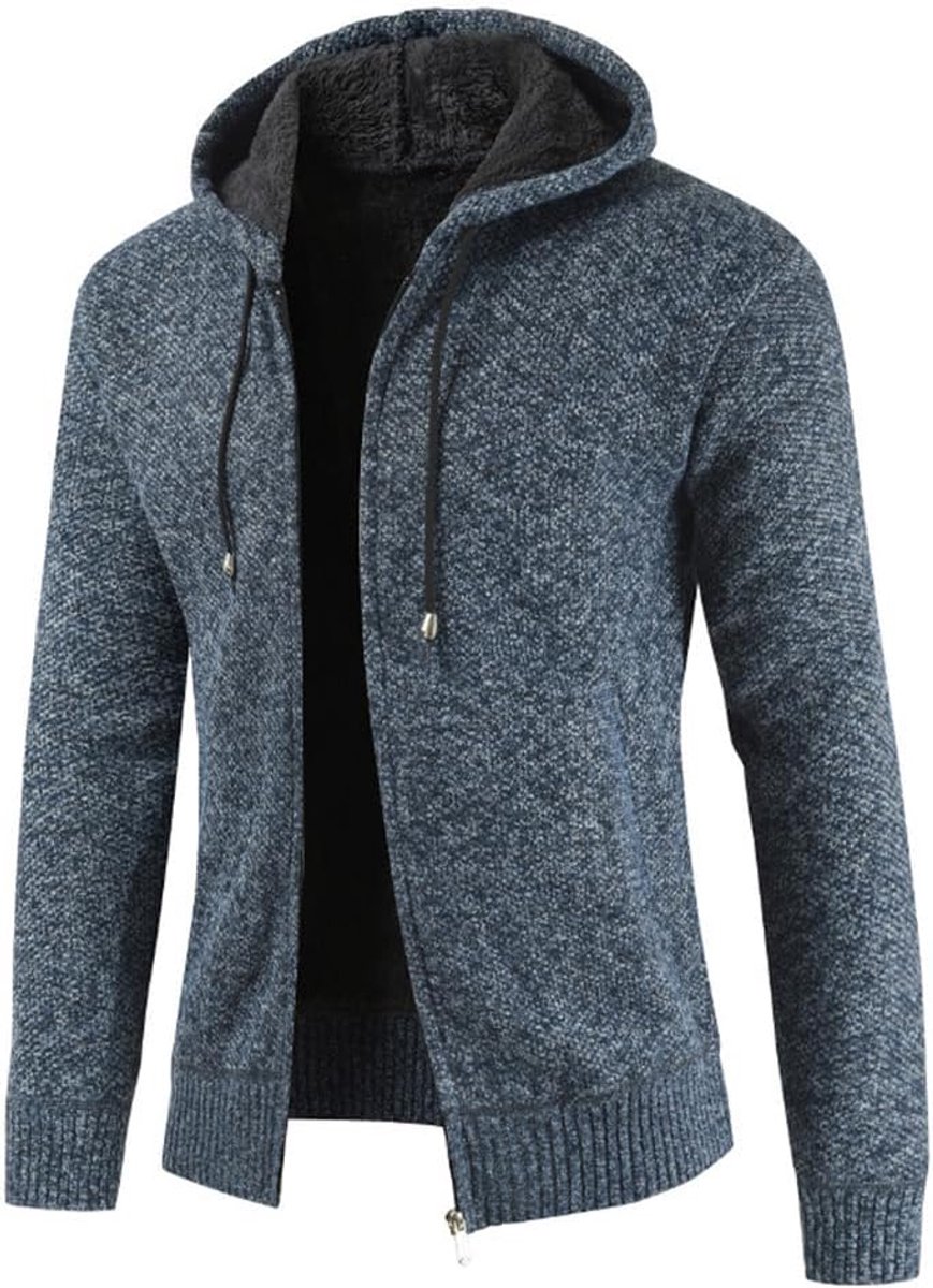 Hoodies Gebreide Trui Volledige Zip Fleece Gevoerd Cardigan Casual Regular Fit Vest Met Capuchon