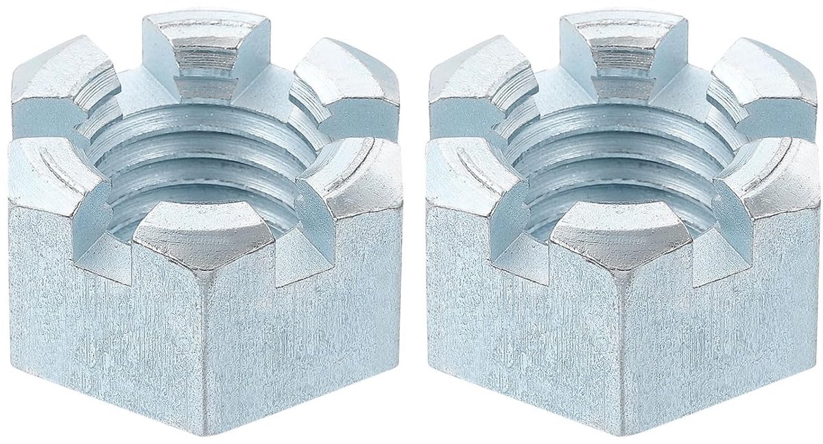 1 1/8-7 zeskantmoer met sleuf, graad 6,8 zeskantmoeren van verzinkt koolstofstaal, geschikt voor mechanische reparaties, zilver, 2 stuks
