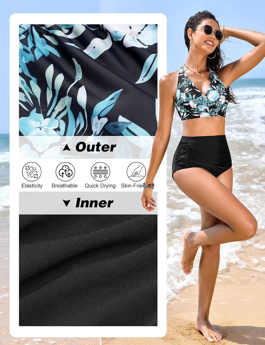 Tweedelige bikiniset voor dames, zwemkostuum, badpakken, push-up, Criss Cross Bikinitops, hoge taille, bikinibroekje, buikcontrole, badpakken, badmode