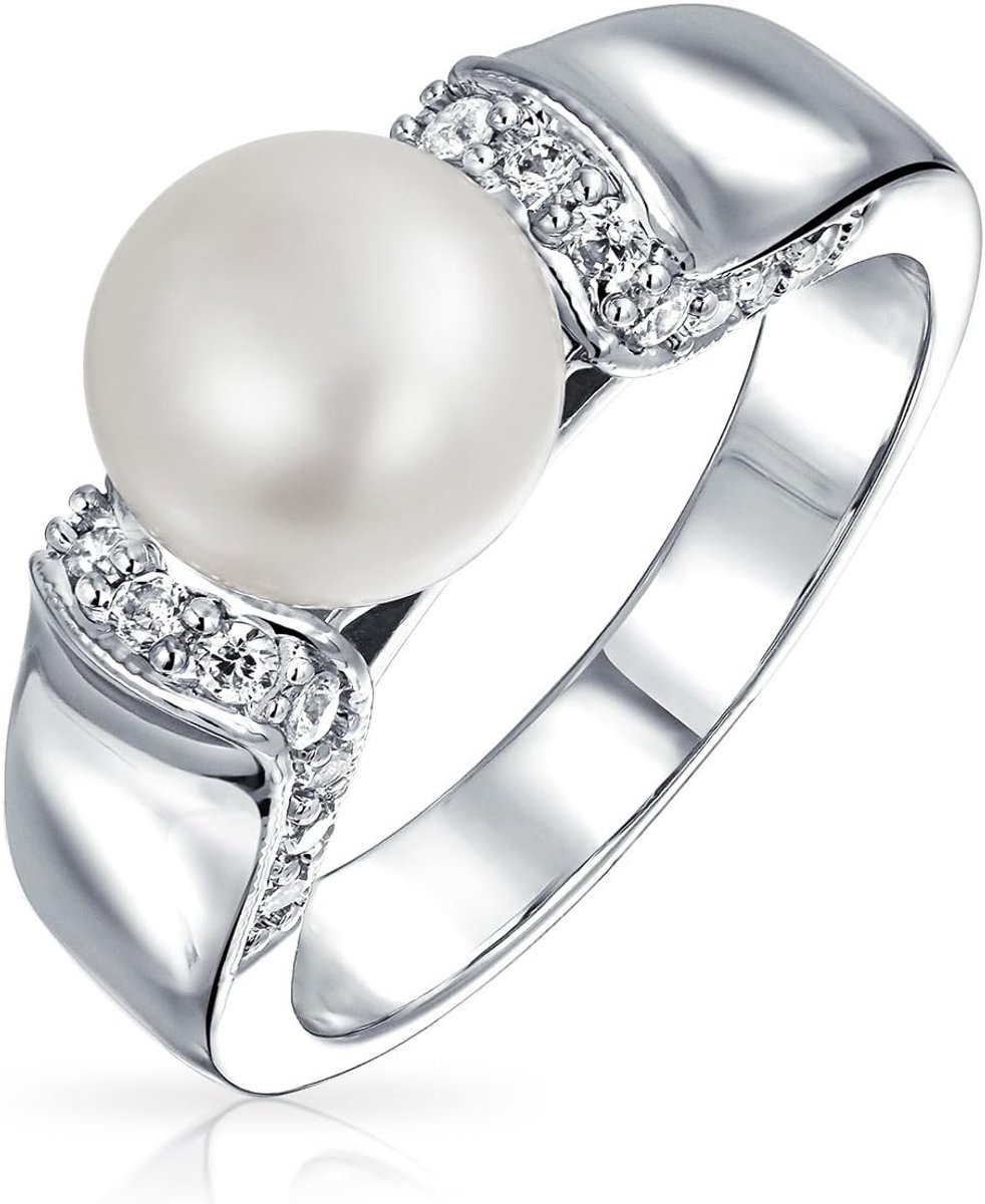 Jewelry Art Déco-stijl Pave CZ solitaire witte zoetwaterparels verlovingsring voor dames messing