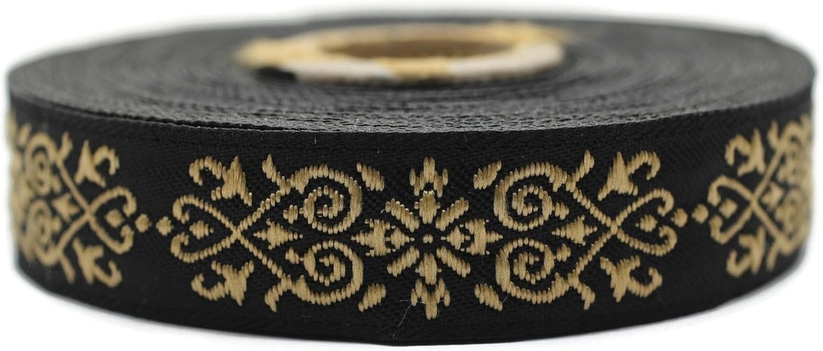 10 Meter 20 mm Zwart en Goud Jacquard Lint Geweven Keltische Knoop Patroon Rollen Vlechtband Stof Geborduurd Handwerk Kleding Mercery Hobby Creatieve Decoratie Naaien Middeleeuws 20271-V10