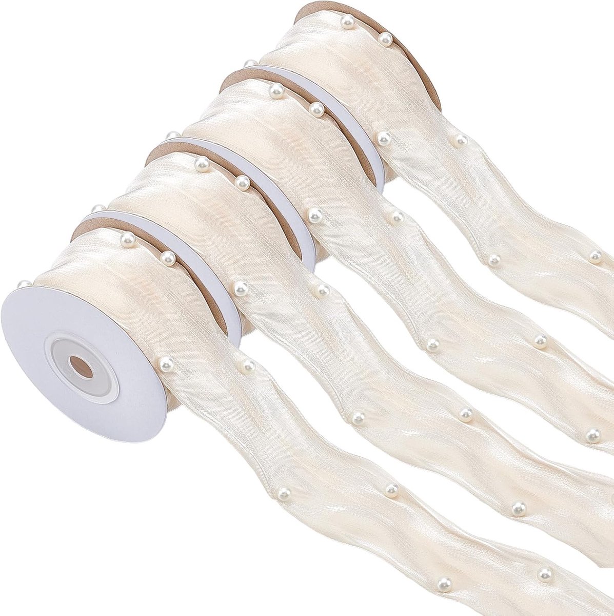 18 yards 4 rollen champagnekleurige transparante trouwband met kunststof kralen 4 inch grote vlekkenlinten met kunstparelrand polyester kralen trim voor boeket decoratie