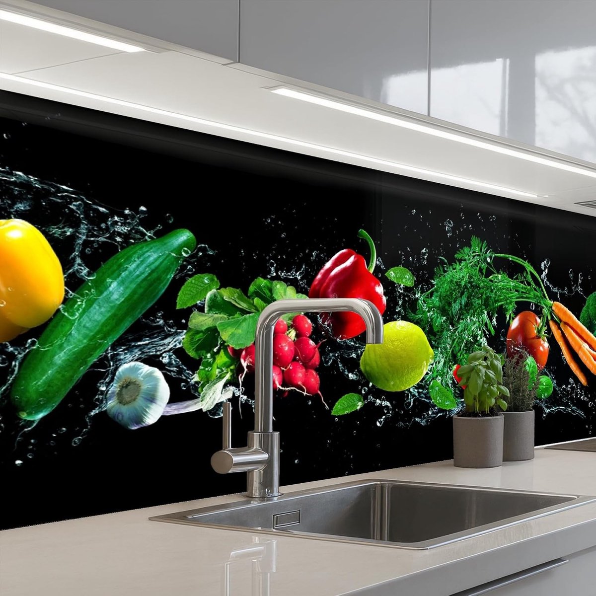 Keukenachterwand 60x200 cm zelfklevend keuken decoratie accessories home kitchen spatscherm Groente - Splash - Zwart