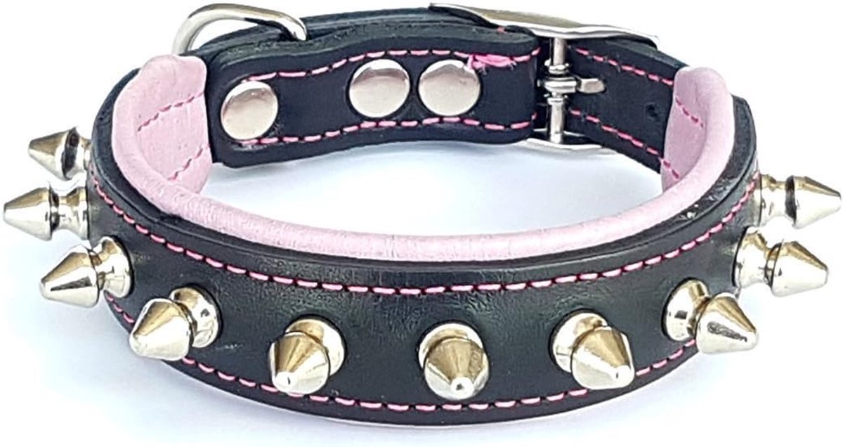Spiky halsband met stompe schroefpunten. Voor kleine hondenrassen of puppy's. 2,5 cm breed. Zacht gevoerd. 100% echt leer, binnen en buiten. Handgemaakt in Europa!