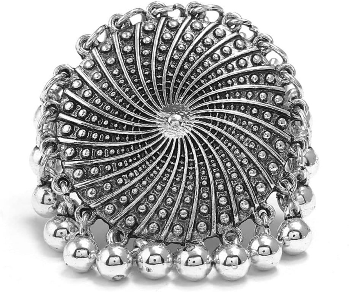 Boho Grote Tranenvormige Statement Ring voor Vrouwen Meisjes Vintage Tassel Balkraal Verstelbare Open Band Cocktail Feest Ring Comfortabele Pasvorm Gypsy Indiaas Bollywood Pauwenstaart