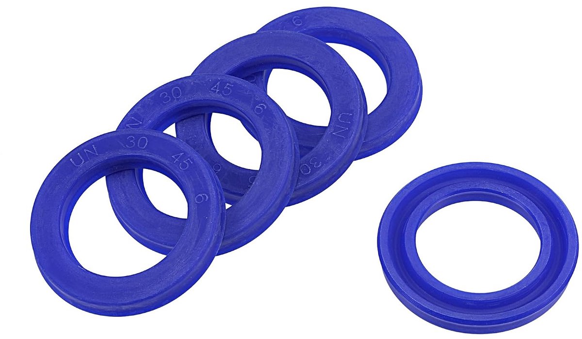 5 stuks UN radiale asafdichtringen, industriële PU-olieafdichtingen voor hydraulische cilinders (blauw, 30 mm ID x 45 mm OD 6 mm breed)