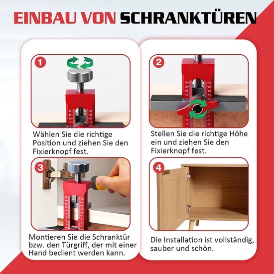 Jig, Aluminium Legering Deurscharnier Positioneringsgereedschap, 0-40 Mm Borddikte, met Rubberen Kussens, voor Kasten met Frameless en Gezichtsframe, Fitting — afbeelding 2