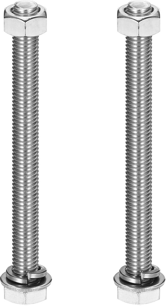 Schroeven Assortiment zeskantkop roestvrij staal 304 M10 x 110 mm met moeren en sluitringen en vergrendeling schroefdraad volledige schroefdraad afwerking voor huis elektronica 2 sets