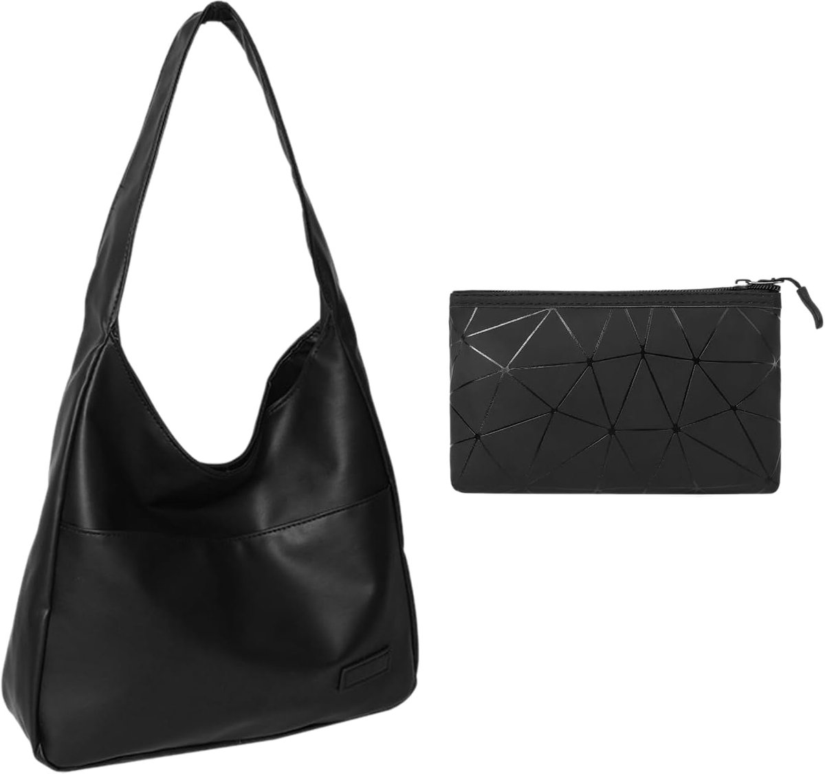 1 x damesschoudertas, 1 x clutch, boodschappentas, damesokseltas, magnetische gesp, retro handtas draagtas met grote inhoud, casual schoudertas, zwart