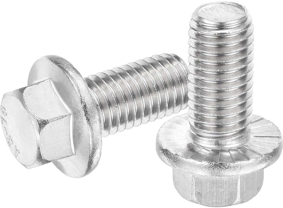6 stuks M12 x 25 mm zeskantige borgmoeren, 304 roestvrij stalen flenskopschroeven, flenszeskantschroeven voor huishoudens, machieedschap, zilver