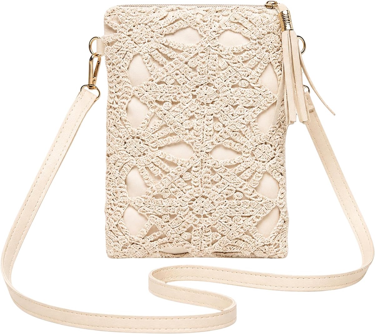 Beige, kleine schoudertas van PU-leer met bloemenmotief, crossbodytas voor dames met verstelbare riem, geschikt voor dagelijks gebruik en op reis