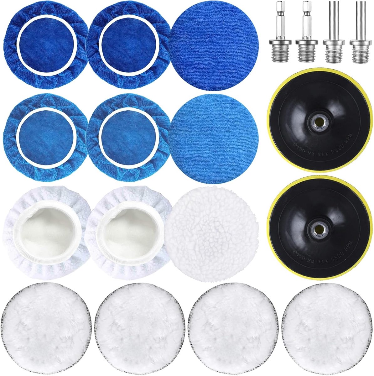 19 stuks 150 mm auto polijstpad set polijstschijf boormachine polijstpad kit, polijstopzetstuk haakse slijper accuschroevendraaier, 9 polijstschijven, 4 wollen polijstpads, 2