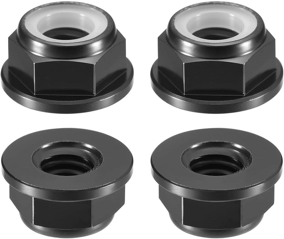 Zeskantmoeren met nylon inzetstukken, 4 stuks, M6 x 1 mm, zelfborgende moeren van aluminiumlegering, geanodiseerde flensmoeren voor bevestigingen, zwart