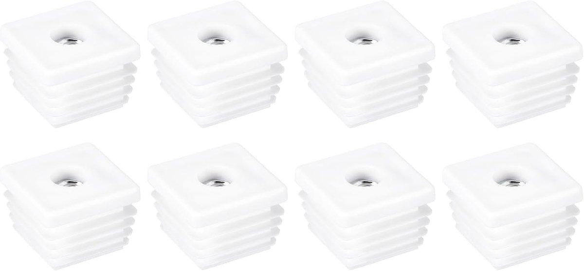 Vierkante buizen, 20 stuks, 25 x 25 mm, PP stoelhoes met M8-schroefdraad, inzetstuk voor meubelpoten, poten, verstelbaar, stoelbuis, eindkappen (wit)