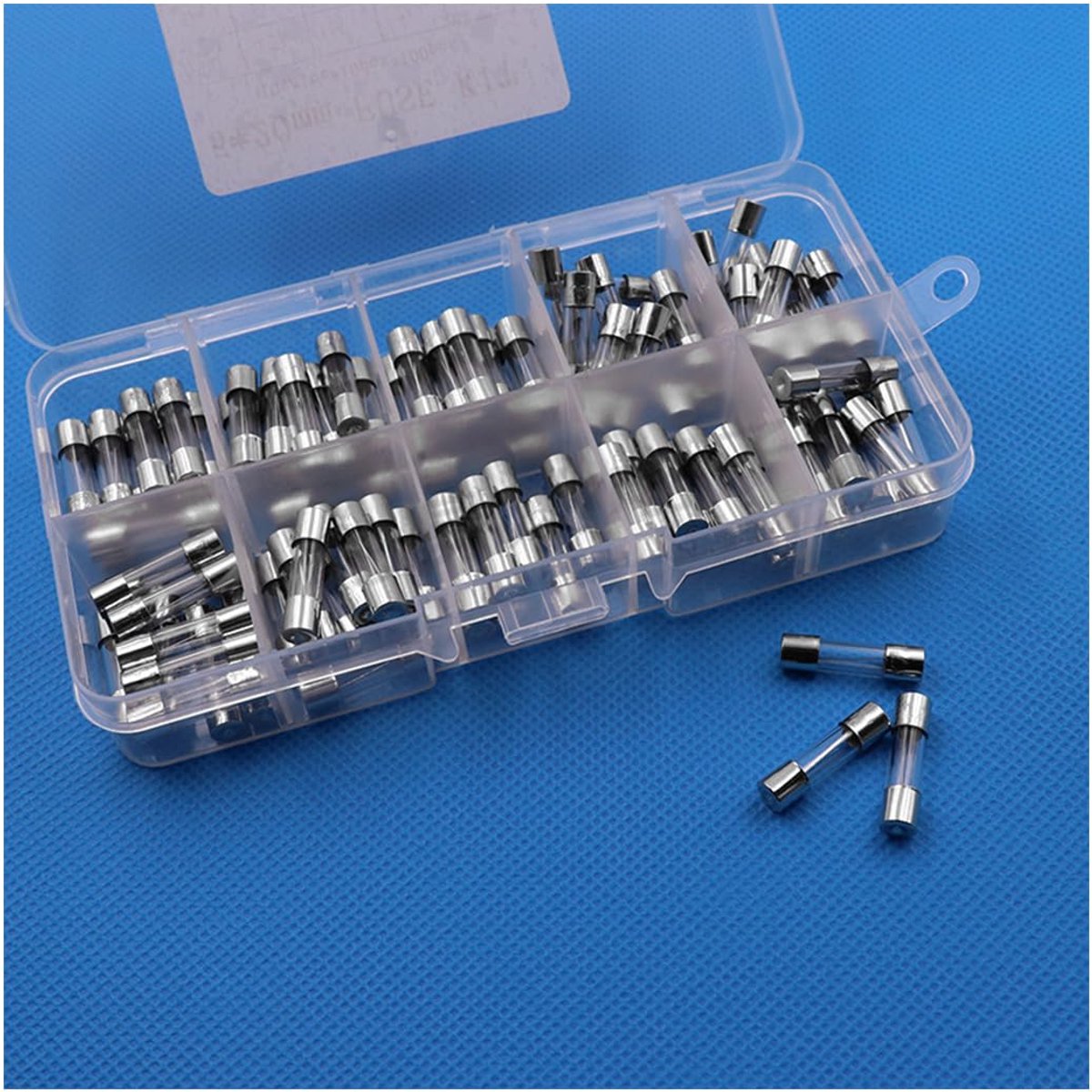 Glasbuiszekeringen, 5 x 20 mm snel smelten, glaszekeringen, professionele autoglasbuiszekeringen, snelle slagzekering, glazen buis, gesorteerd