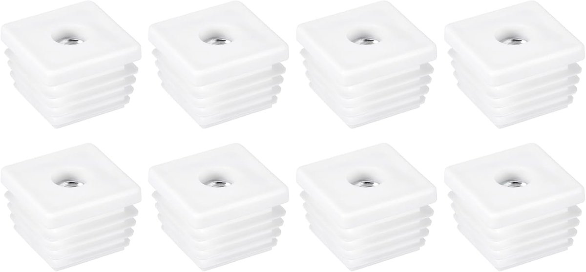 Vierkante buizen, 20 stuks, 30 x 30 mm, PP stoelhoes met M8-schroefdraad, inzetstuk voor meubels, poten, poten, verstelbaar, stoelbuis, eindkappen (wit)