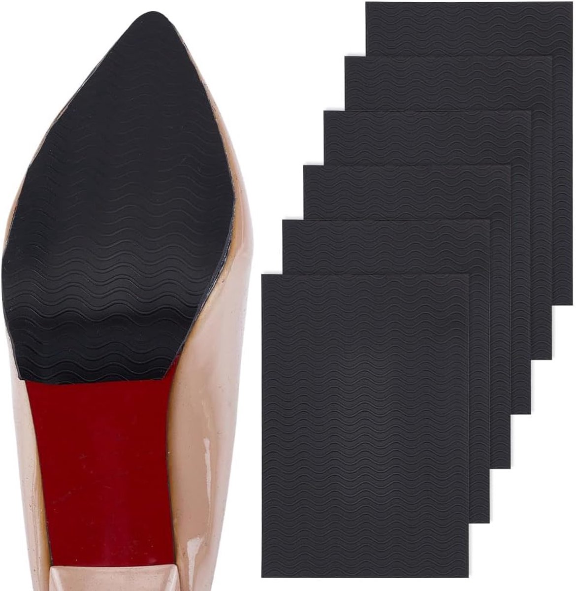 6 stuks zwarte zelfklevende zoolbeschermers voor hoge hakken, antislip siliconen pads voor schoenen, professioneel gebruik, sport, dagelijks gebruik, mannen en vrouwen (100 x 150 mm)