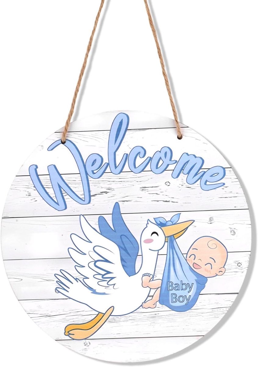 Welkomstbord voor Baby's, Houten Hangkrans Geslachtsonthulling Bord om de Geboorte van Een Pasgeboren Baby Aan Te Kondigen Rustieke Decoratie voor de Kinderkamer Babyshower (Jongen, Blauw)