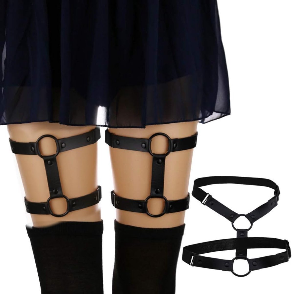 - 2 stuks lederen been kousenband zwart, dijbeenband, verstelbare kousenhouder, gepersonaliseerde en veelzijdige accessoires, cosplay-feestaccessoires, beenaccessoires