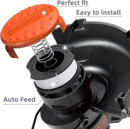Spoelen Black & Decker GL4525, GL5028, GLC1423L, GLC1825L grastrimmer, 8-pack voor trimmers ⌀1,6 mm draaddiameter Bevat 4 trimmerspoelen, 2 beschermkappen, 2 veren — afbeelding 2