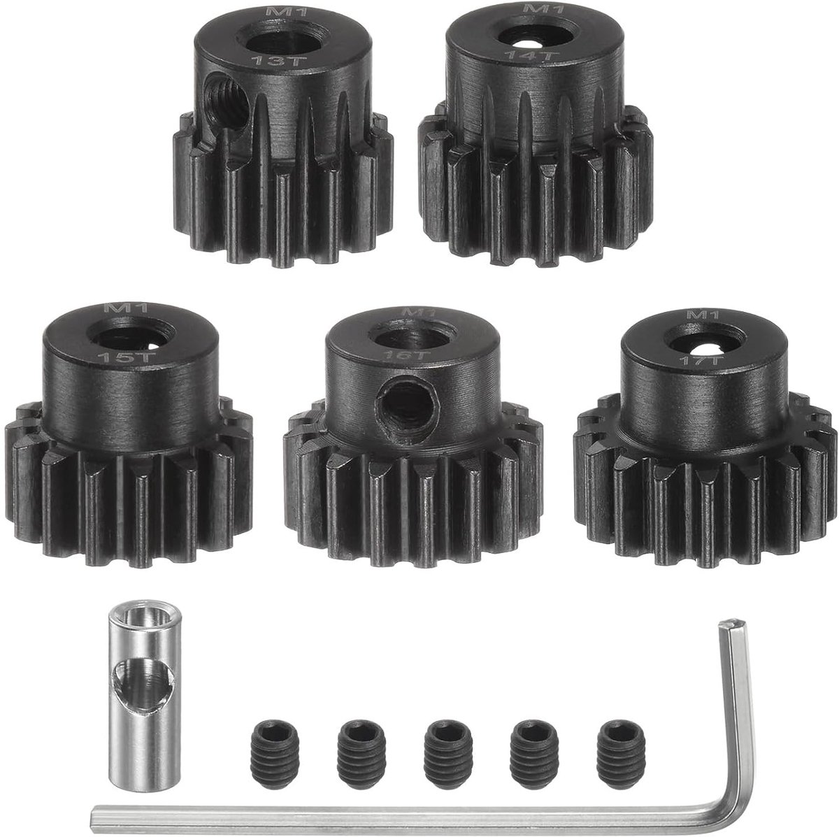 M1 Mod1 tandwielset, 5 mm as 13T 14T 15T 16T 17T motortandwiel van gehard staal met 3,17 mm koppeling voor RC auto (5 stuks)