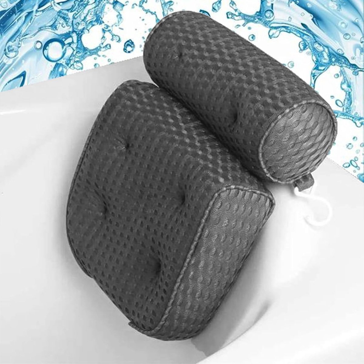 Badkussen - antislip luxe hoofd-/neksteun, 4D Air Mesh & 6 zuignappen, zacht badkussen, spa-cadeau (vierkant gery)