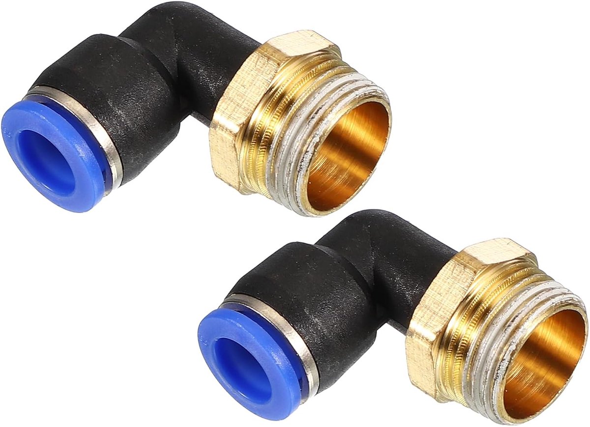 3/8 "Push to Connect Fitting, 2-pack PT buitendraad 90 graden aansluiten 8 mm buizenelleboog en rechte combinatie luchtbuisfitting pneumatische snelkoppelingsadapter, blauw