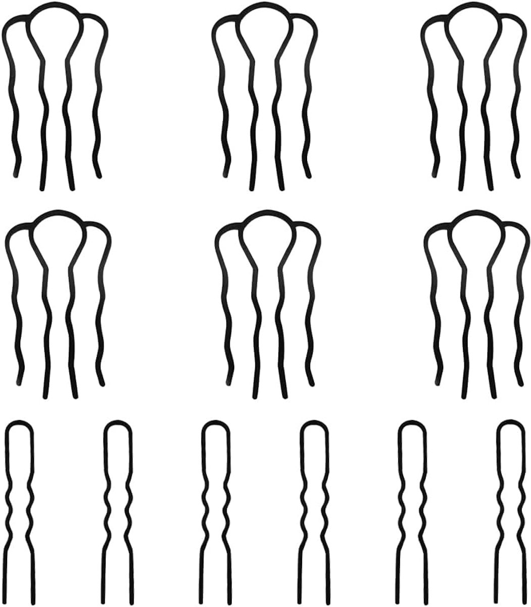 12 stuks metalen haarvorkclips zijkammen vintage Franse twist kam rommelig opgestoken knotje haarspeld U-vorm haarspeld styling tool accessoires voor vrouwen meisjes alle haartypes (zwart)