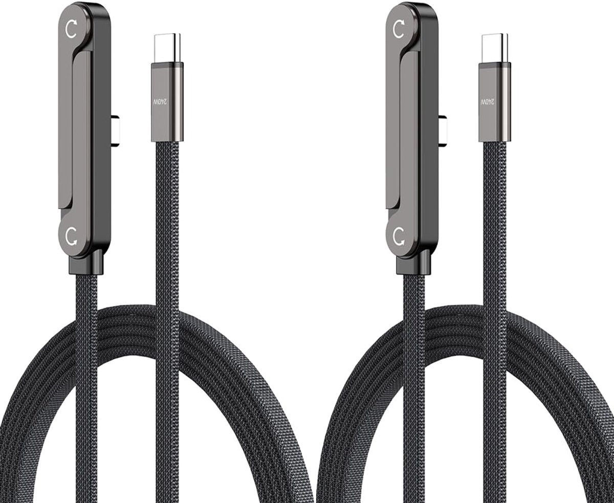 USB-C naar USB-C kabel 1,5 m - gevlochten kabel - 90° hoekstekker - ideaal voor smartphone en tablet - SnelShoppen