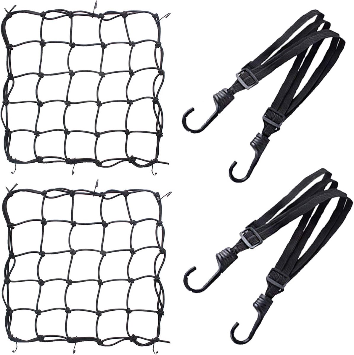 4 stuks elastisch net met haken voor motorrijders en 2 stuks elastisch koord voor motorrijders
