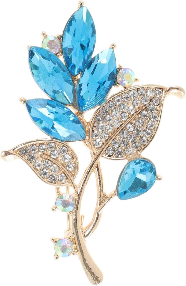 Broche Vintage Elegante Unieke Broche Moderne Strass Broche Revers Pin Accessoires Sieraden Geschenken Strass Knop Zeeblauw Goudkleur
