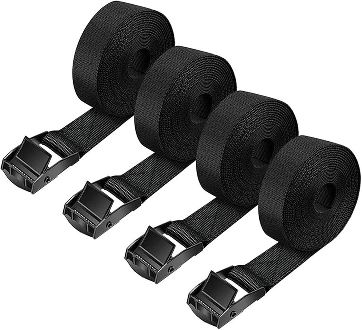 Spanriem Met Klemgesp Van Zinklegering, 4 Stuks, 2 X 300 Cm, Verstelbaar, Voor Motorfiets, Auto, Fietsendrager, Zwart