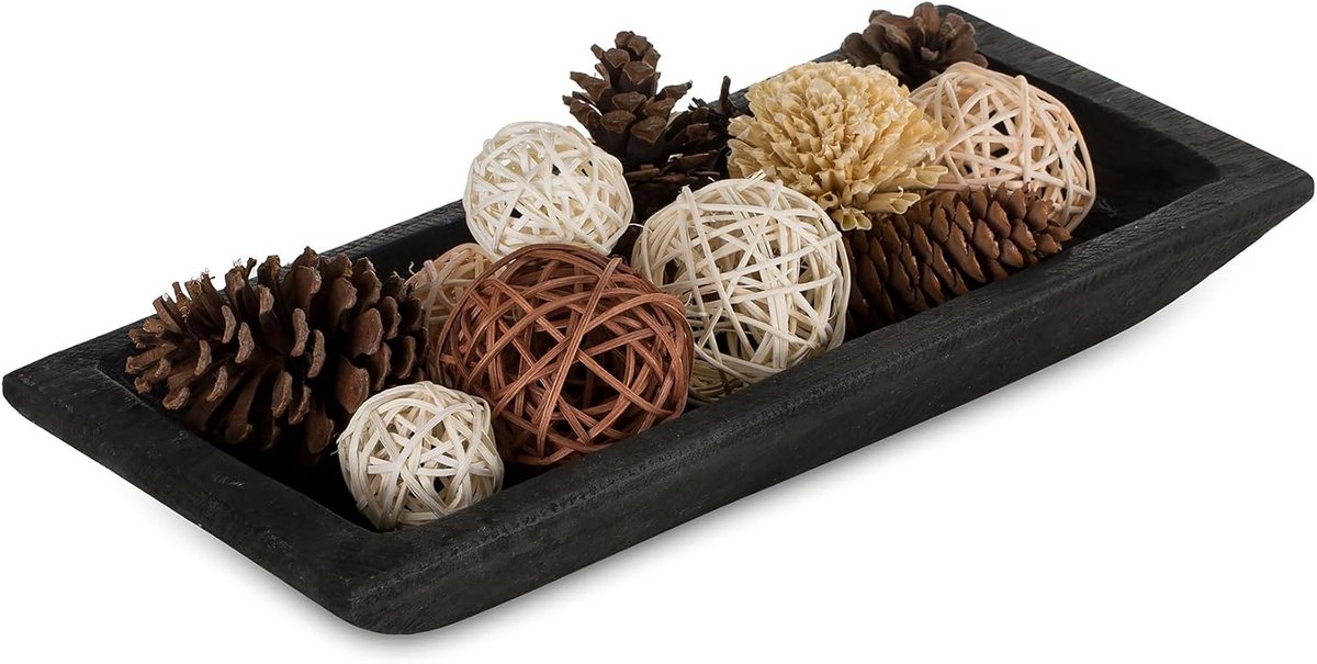 Decoratieve houten deegkom: lang houten middelpunt tafeldecoraties natuurlijke kaarsenhouder lade decor rustieke onafgewerkte trog centerpieces voor eetkamer keuken, zwart