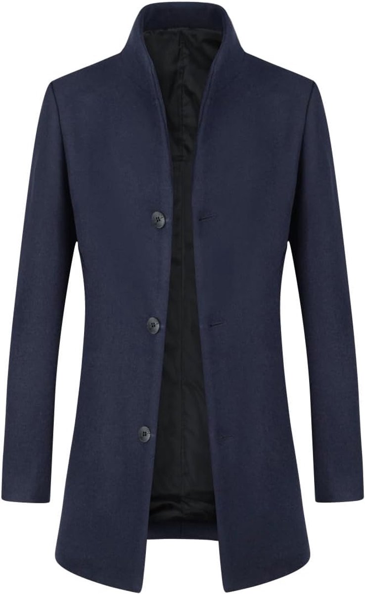 Heren winterjas slim fit gewatteerde wollen trenchjassen dikke lange elegante overjas peacoat