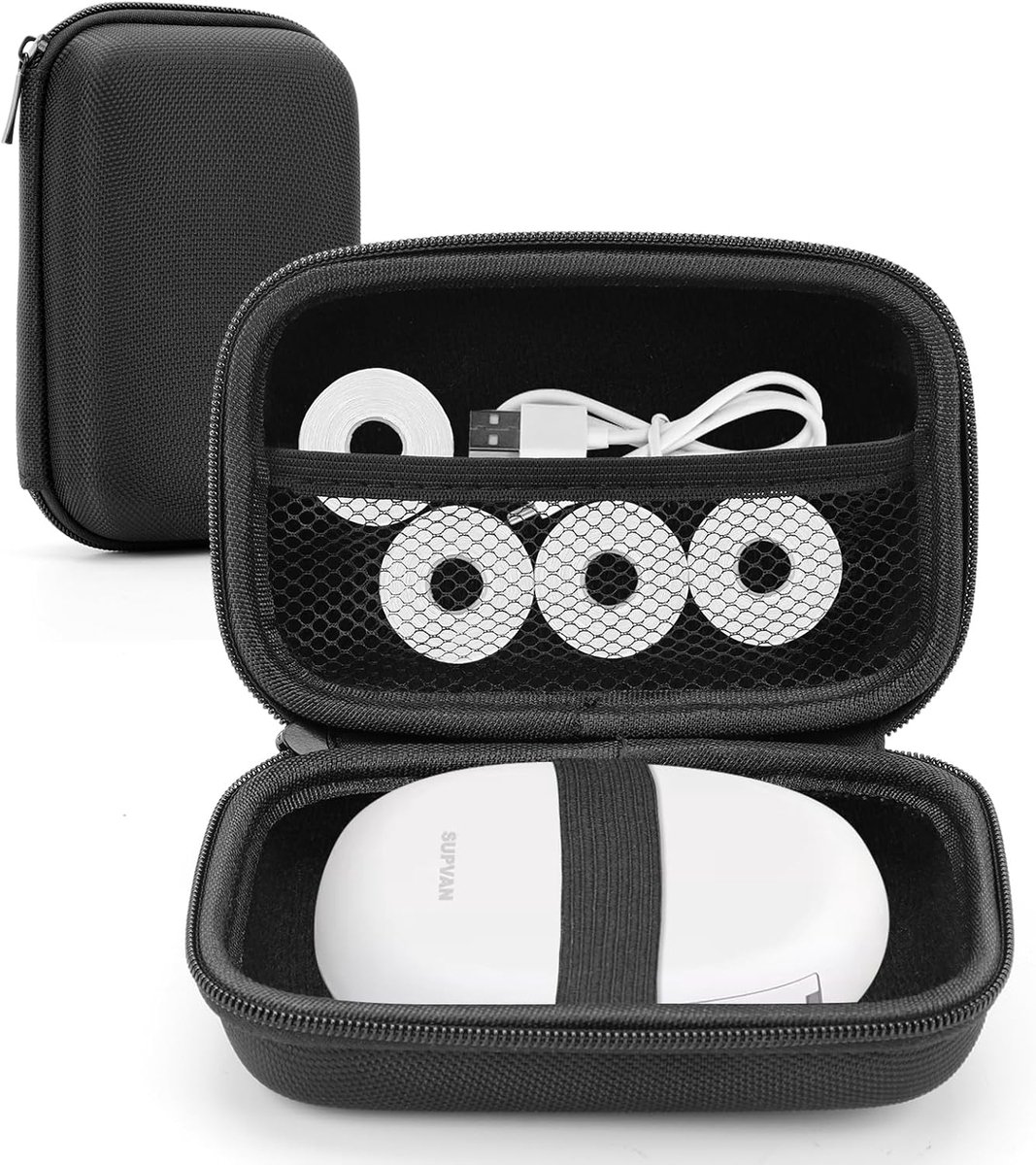 Tas voor Supvan labeltape en labelprinter, Bluetooth etui, kabelorganizer voor E10 labelprinter (zwart)