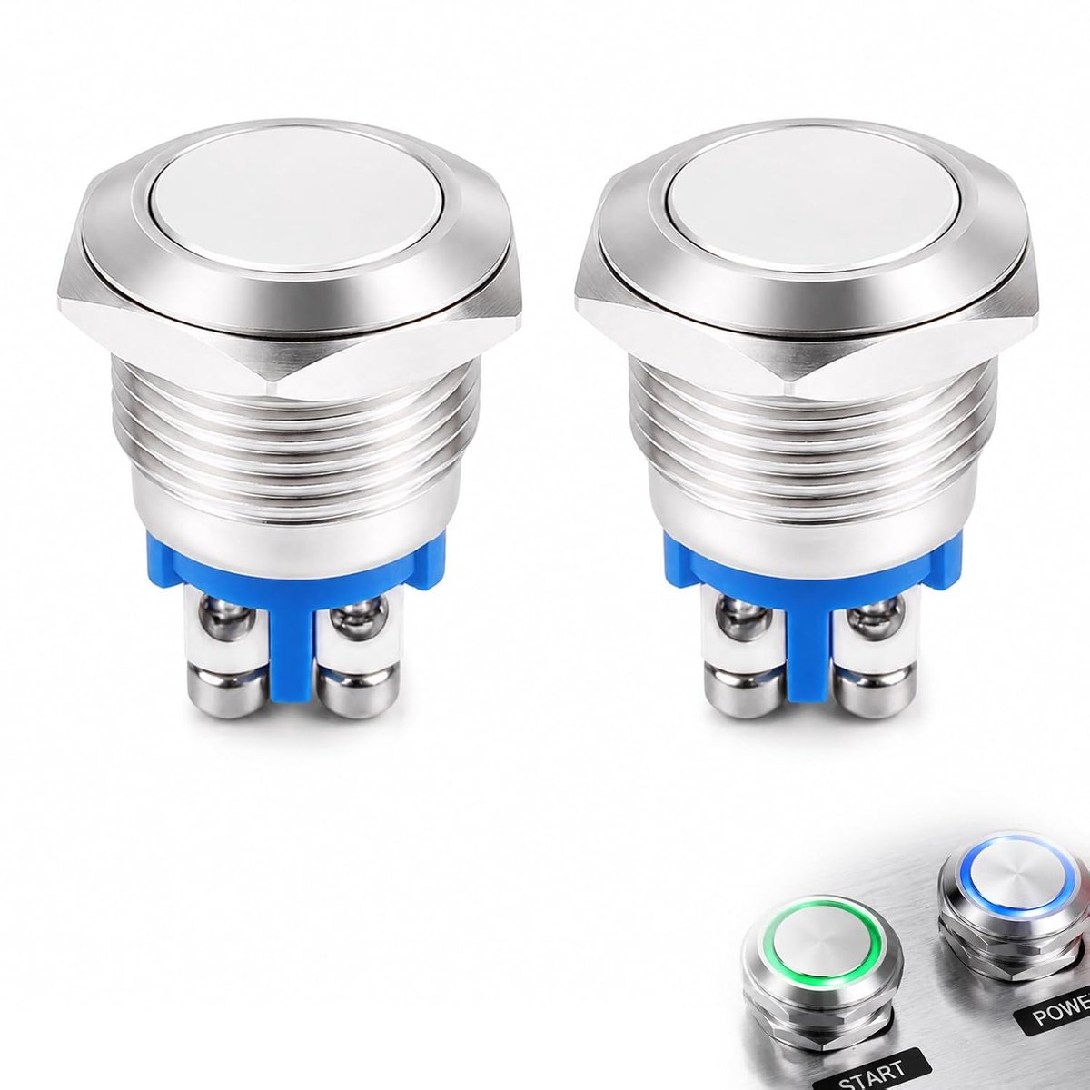 2 stuks 19 mm drukschakelaar, 12 V knop, waterdicht, roestvrij stalen drukknop, momenteel schroefklemmen belknop voor auto, boot, camper, ontstekingsinstallaties, huishoudelijke apparaten