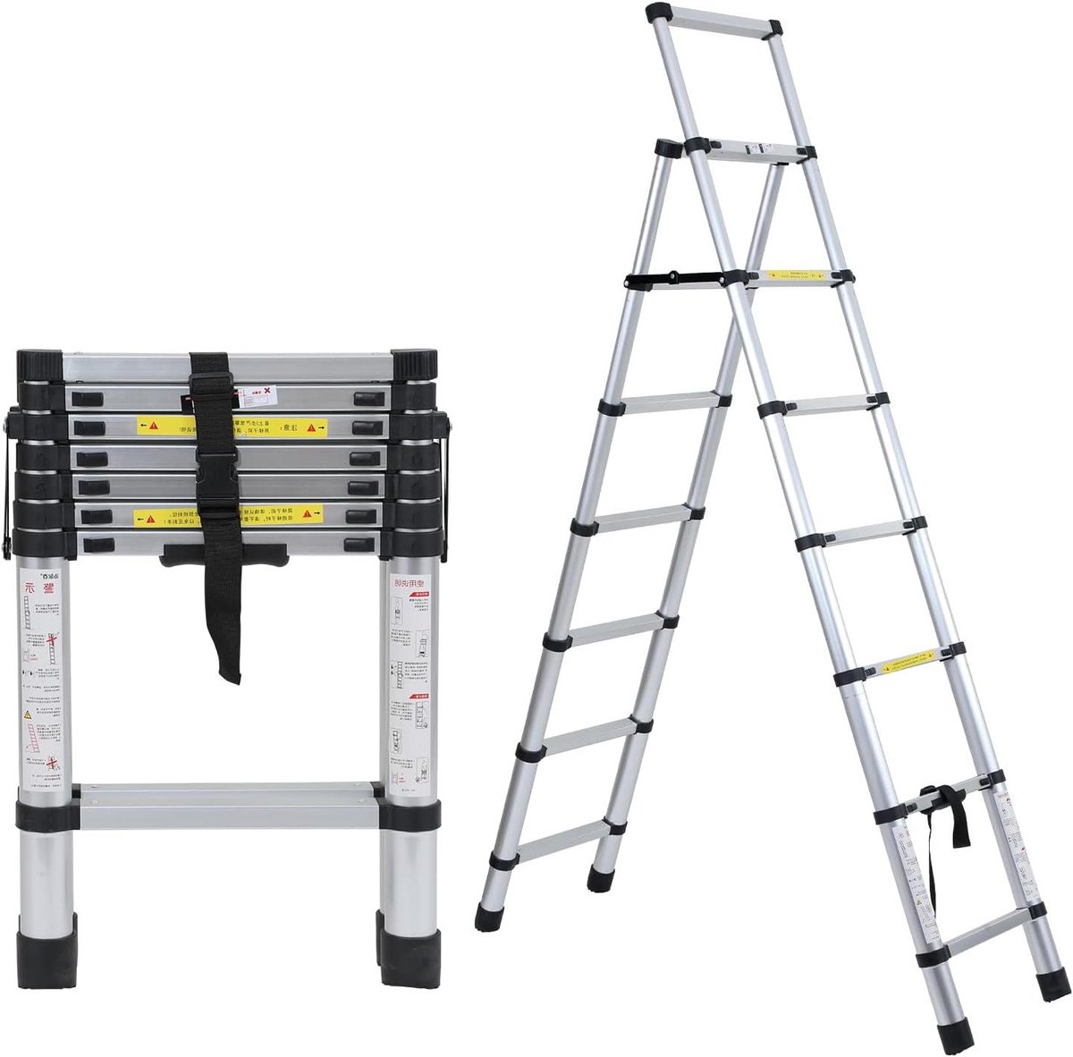 Telescopische Ladder - Opvouwbare Ladder - Veelzijdig Klussen - Veiligheidsvergrendeling Per Trede - Max 2.3 Meter - Zilverkleurig