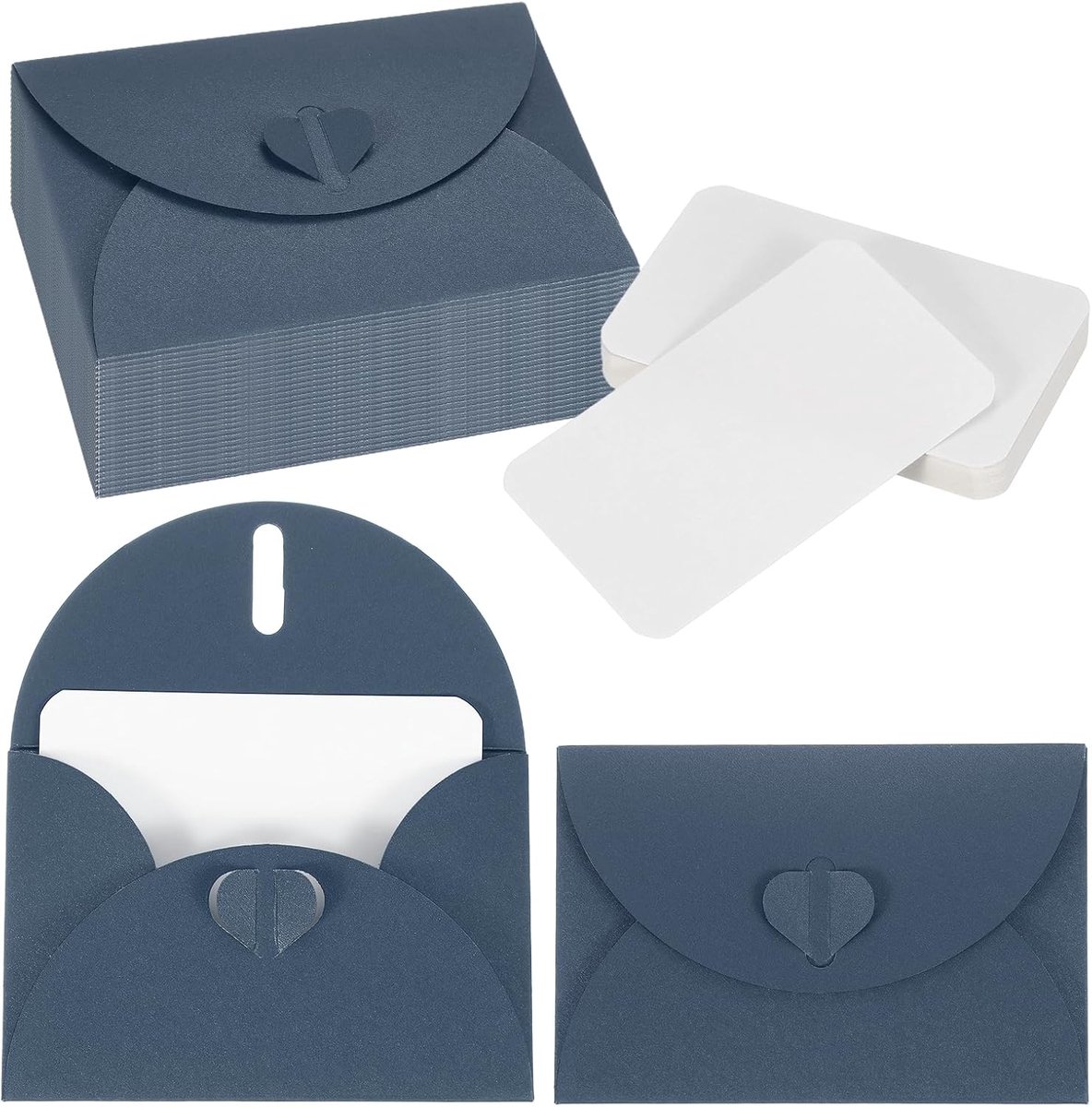 Enveloppen met Hartsluiting, 4,1x3 Blanco Notitiekaarten met Enveloppen voor Gift Bruiloft Uitnodiging Afstuderen Vakantie Thanksgiving Dag Kerstmis, Donkerblauw