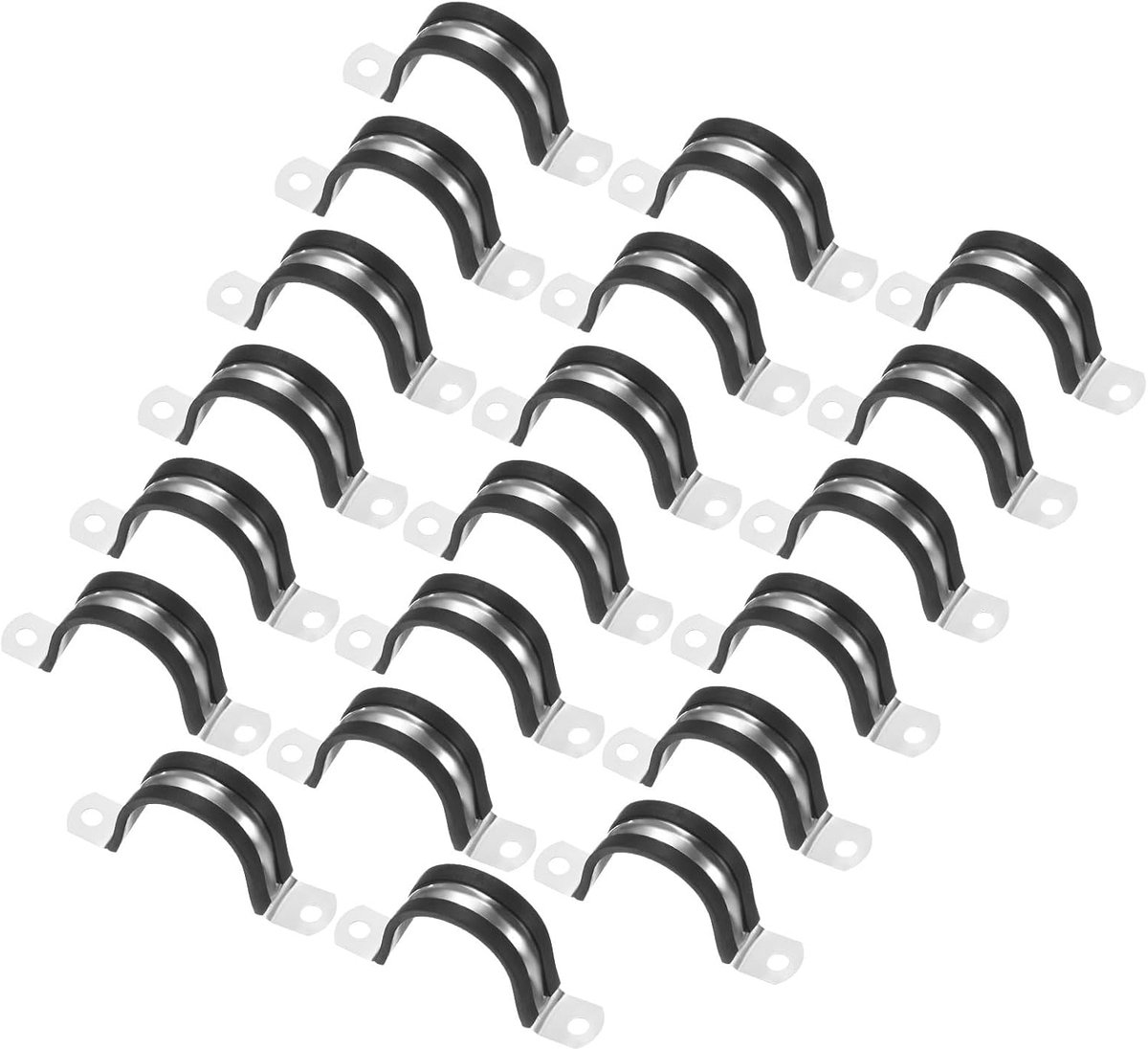 20-pack kabelklemmen, 40 mm 304 roestvrij staal rubber gewatteerde geïsoleerde kabelklem U-vorm metalen houder voor buis/draad/pijp/lus installatie