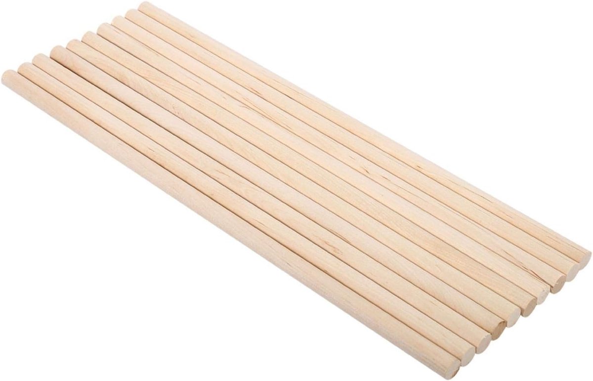 Houten stokjes lange houten noppen natuurlijke houten stokken houten gereedschap voor doe-het-zelf kunst knutselen (10 mm x 30 cm)