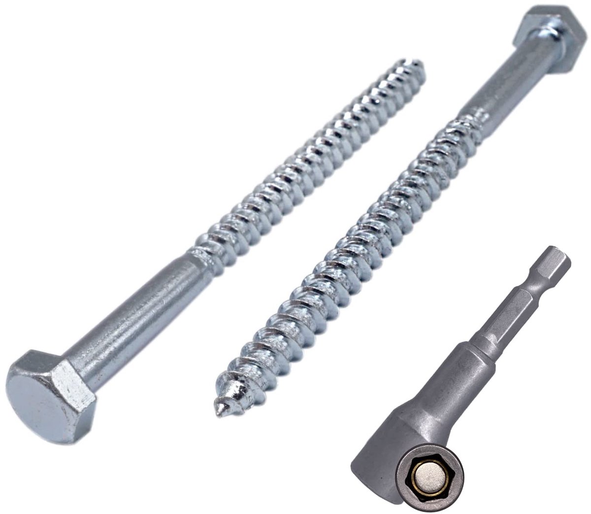(Pack van 10 stuks) DIN 571 verzinkt stalen zeskanthoutschroeven M8 x 180 mm, touringcarschroeven, zeskantschroef, vertragingsbouten, zeskantkop (10, M8 x 180 mm), zilver