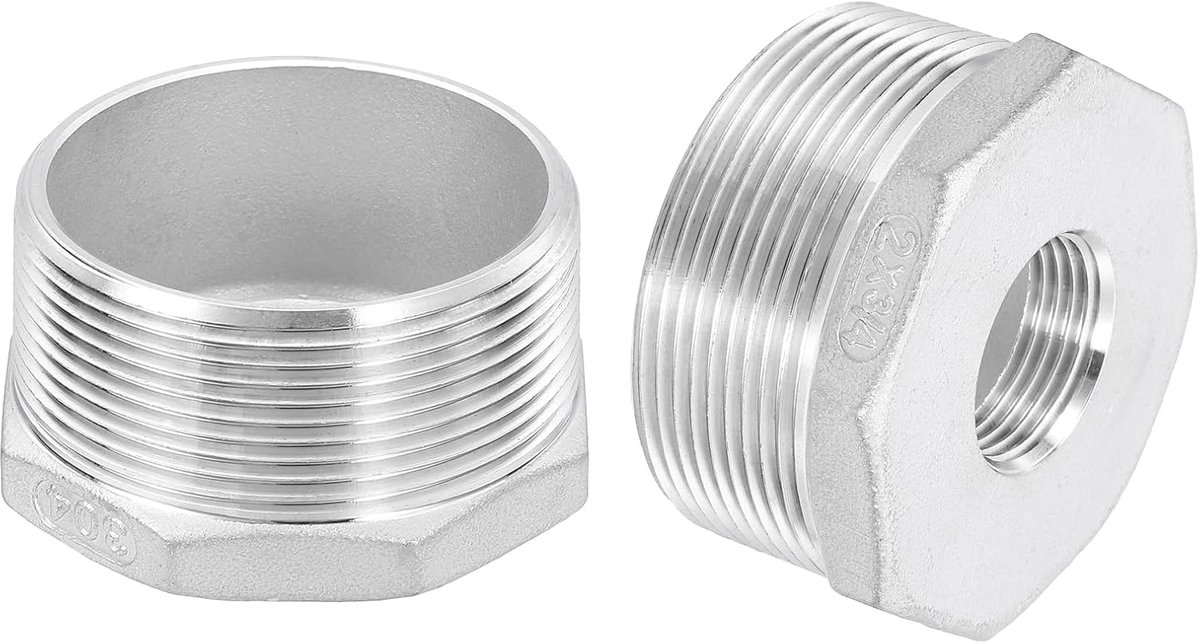 304 roestvrijstalen verloopstuk, zeskantige , reducerende gietijzeren buisadapter, fitting voor industriële, olie-/gas- en sanitaire systemen, 1 stuk 2" mannelijk naar 3/4" vrouwelijk