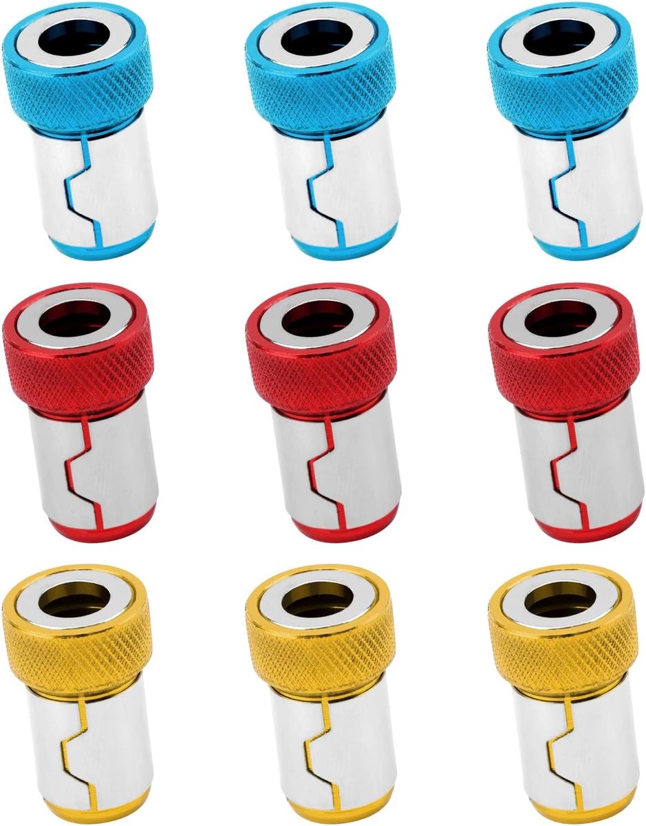 9st Magnetische Schroevendraaierkopringen, 3 Kleuren Aluminium Magnetische Schroefring Duurzame Magnetische Schroefkopring voor 1/4" Zeskantschroevendraaier Elektrische Schroevendraaierbits