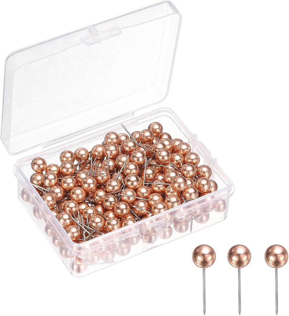 Punaises, 6 mm, ronde kop, decoratie, punaises voor prikbord, thuis, kantoor, reizen, muur, doe-het-zelf, knutselen, kaart, foto, roségoud