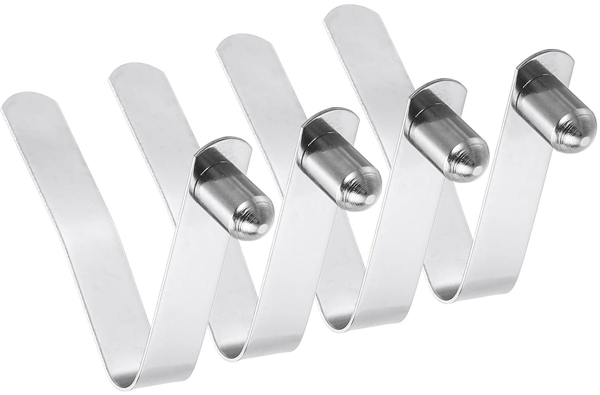 Kajak-paddlehaken, 10 x 6 mm, 4 stuks haken voor tentstokken van staal in V-vorm met enkele stift, veerhaak met drukknop, zilver, 35,8 mm lang