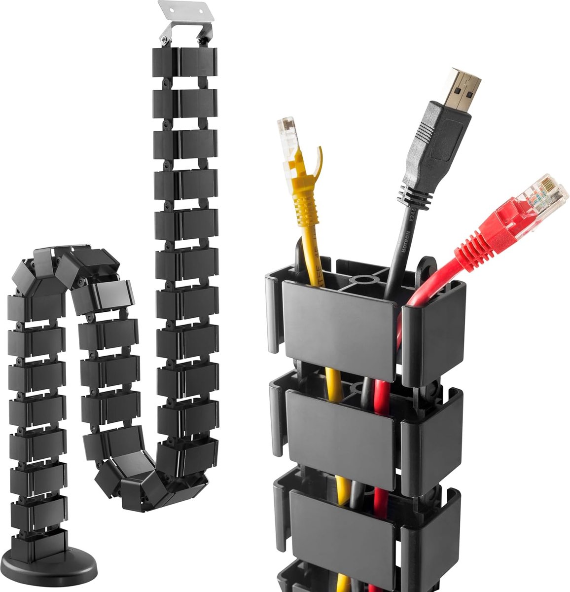 Kabelgoot, universeel kabelmanagement voor bureau, kabelgeleidingssysteem Z0101-B, lengte 128 cm, flexibele wervelkolom, kabelgoten, kabelgeleiding, zwart